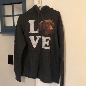 Gray Hoodie with chocolate Labrador Dog Love Graphic